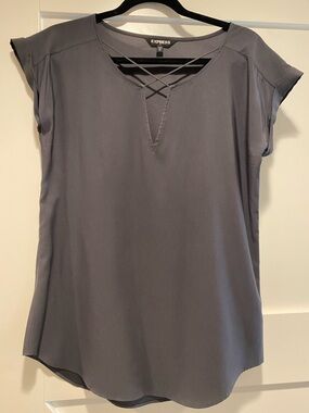 Express Slate Gray Crisscross V-Neck Blouse size Small. Silky inside